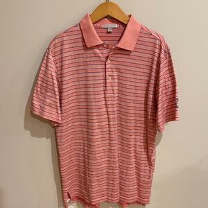 Peter Millar Coral and Navy Striped Men's Polo Shirt